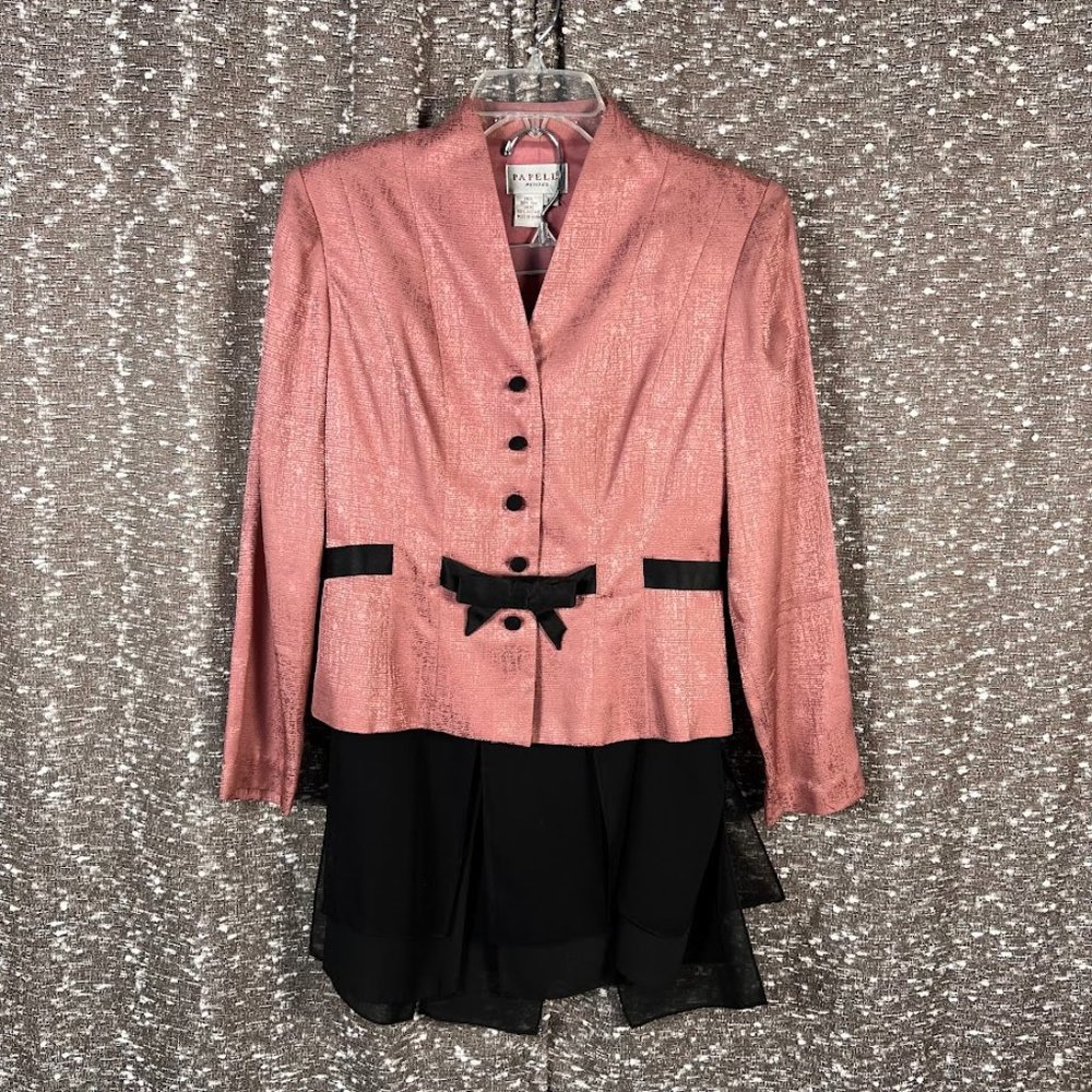 Adrianna Papell Size 6P Metallic Salmon 3/4 Sleeve‎ Evening Jacket W/ Skirt